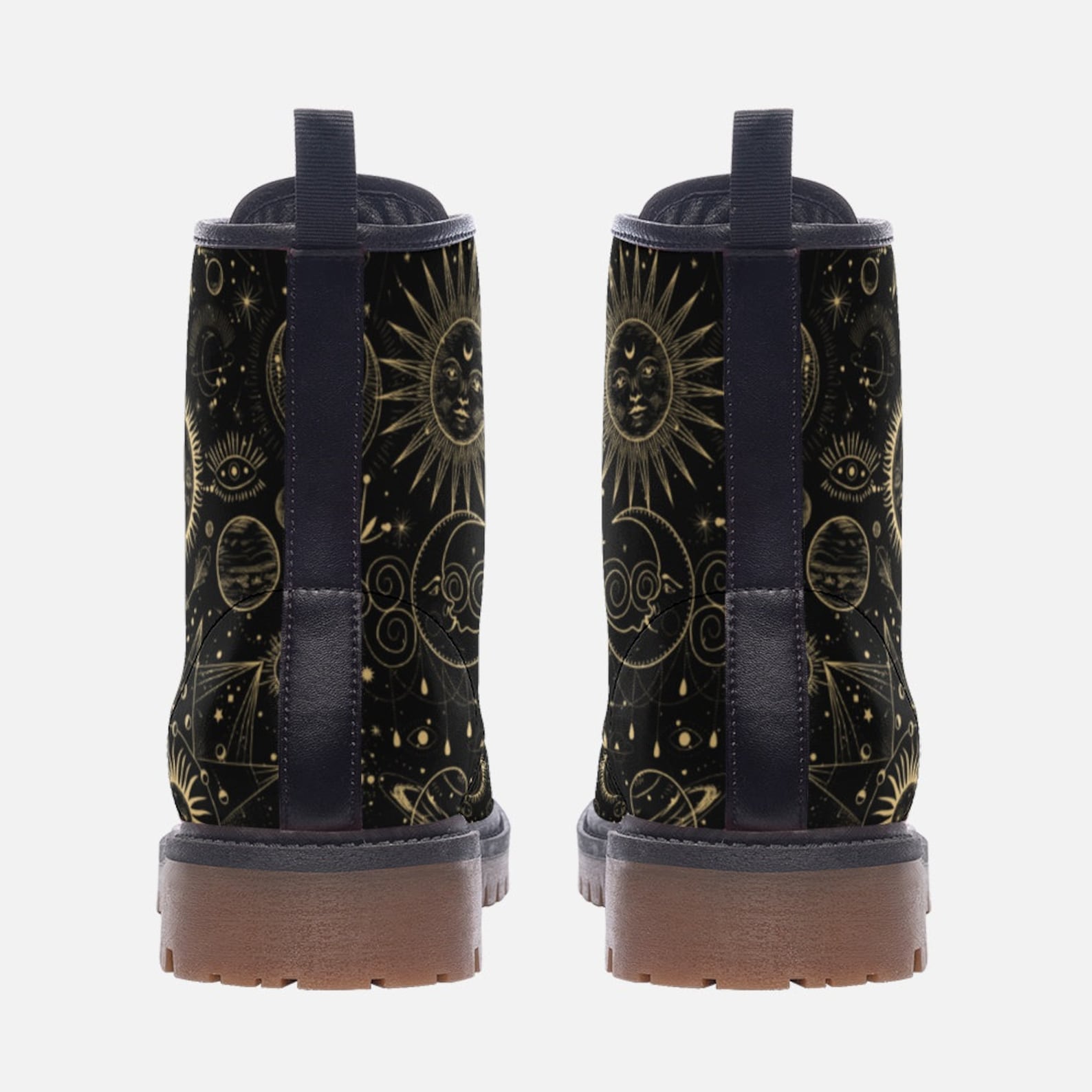 Hippie Art Zone - Zodiac Celestial Vegan Combat Boots, Celestial Boots, Mystical Combat Boots, Witchcore Boots, Witchy Clubwear, Whimsigoth Festival Boots