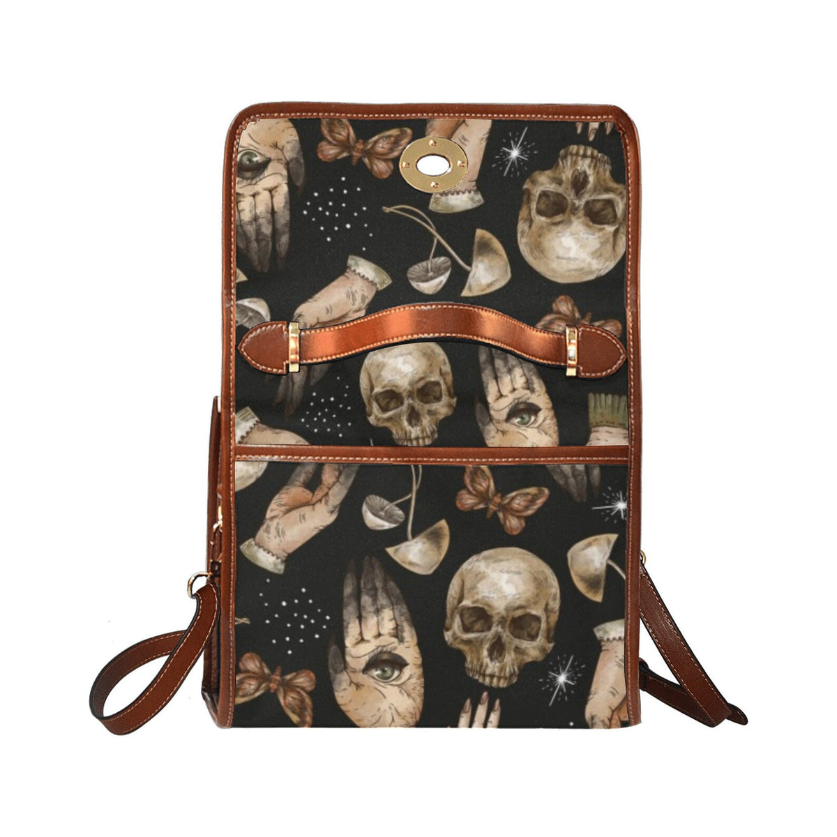 Witch Hand Eye Skull Canvas Satchel Handbag For Boho Hippie