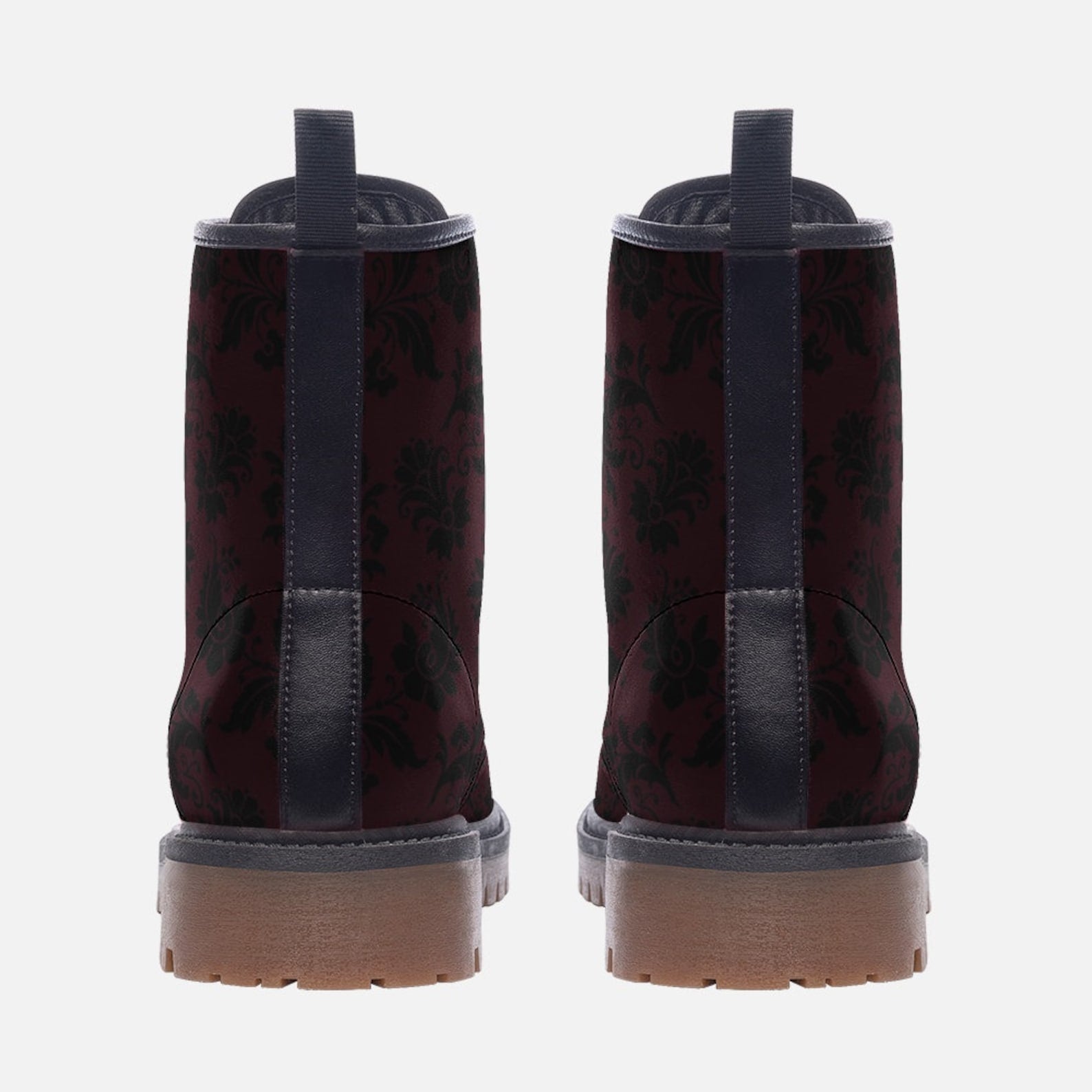 Hippie Art Zone - Gothic Burgundy & Black Brocade Vegan Combat Boots.