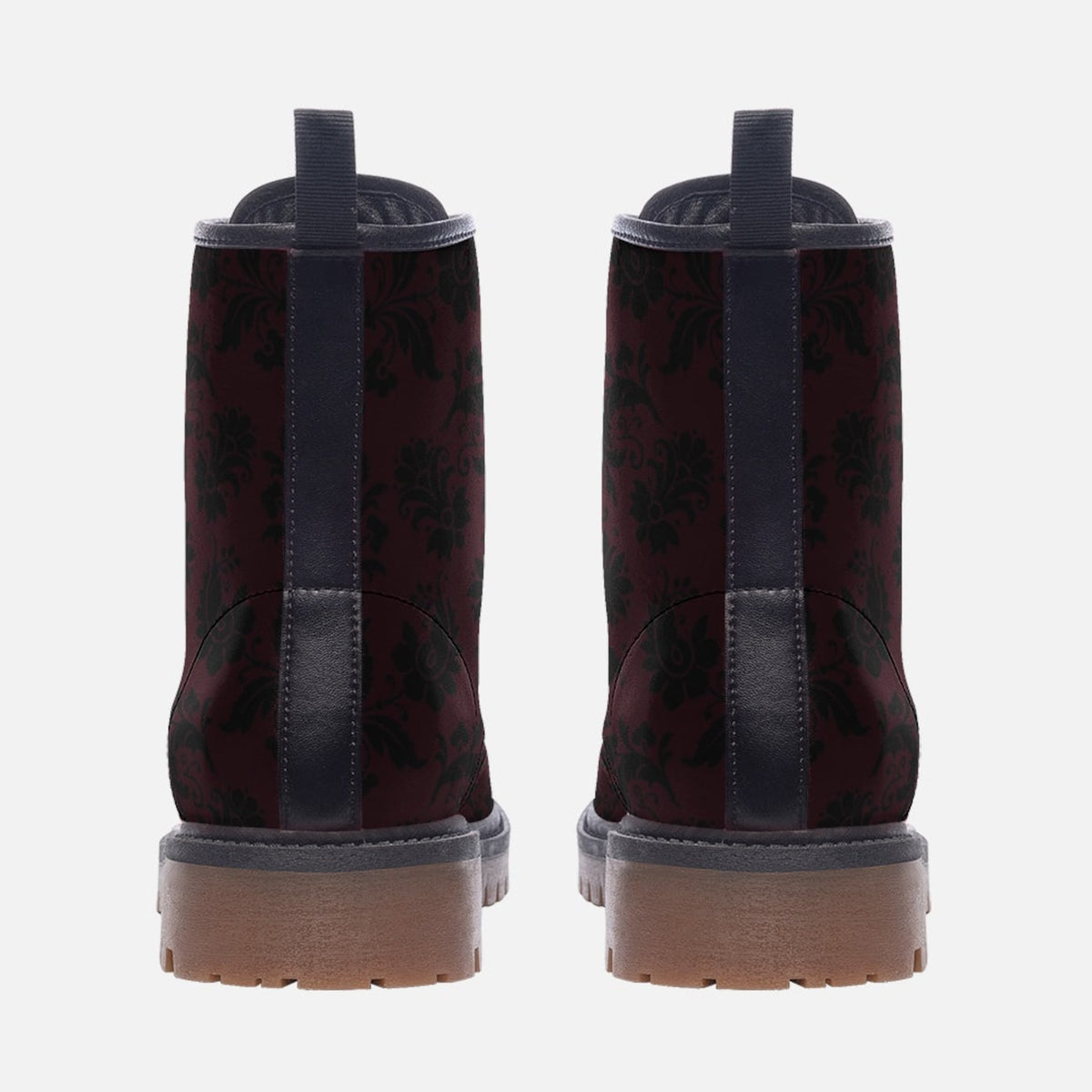 Hippie Art Zone - Gothic Burgundy &amp; Black Brocade Vegan Combat Boots.