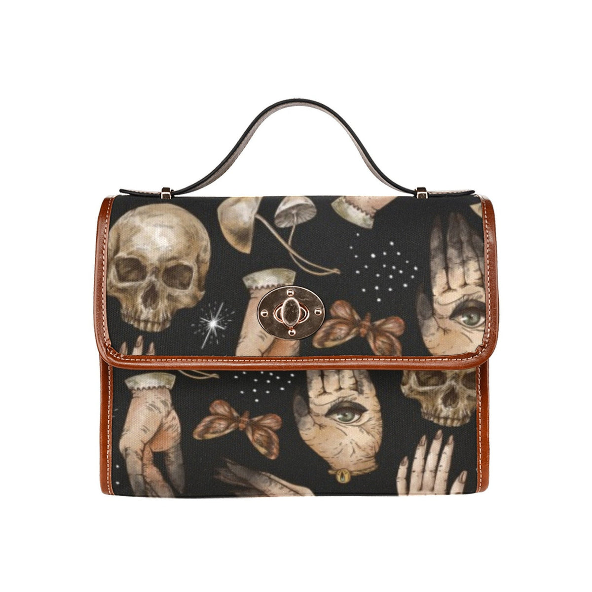 Witch Hand Eye Skull Canvas Satchel Handbag For Boho Hippie