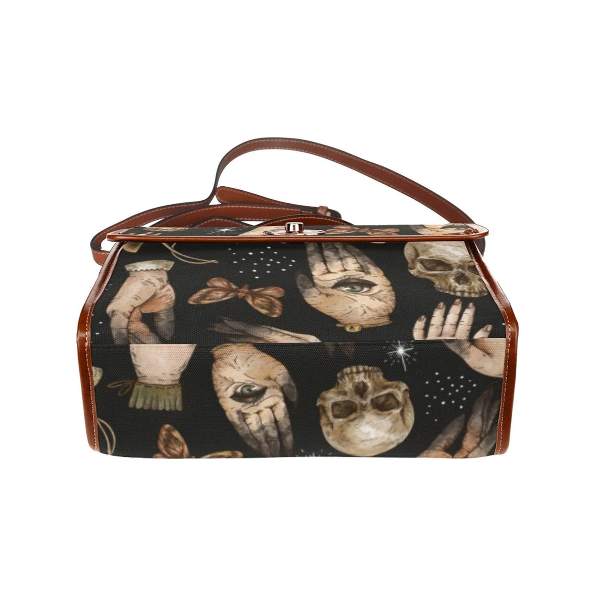 Witch Hand Eye Skull Canvas Satchel Handbag For Boho Hippie