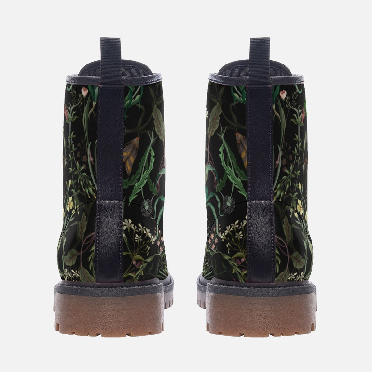 Hippie Art Zone - Dark Floral Vegan Leather Combat Boots.