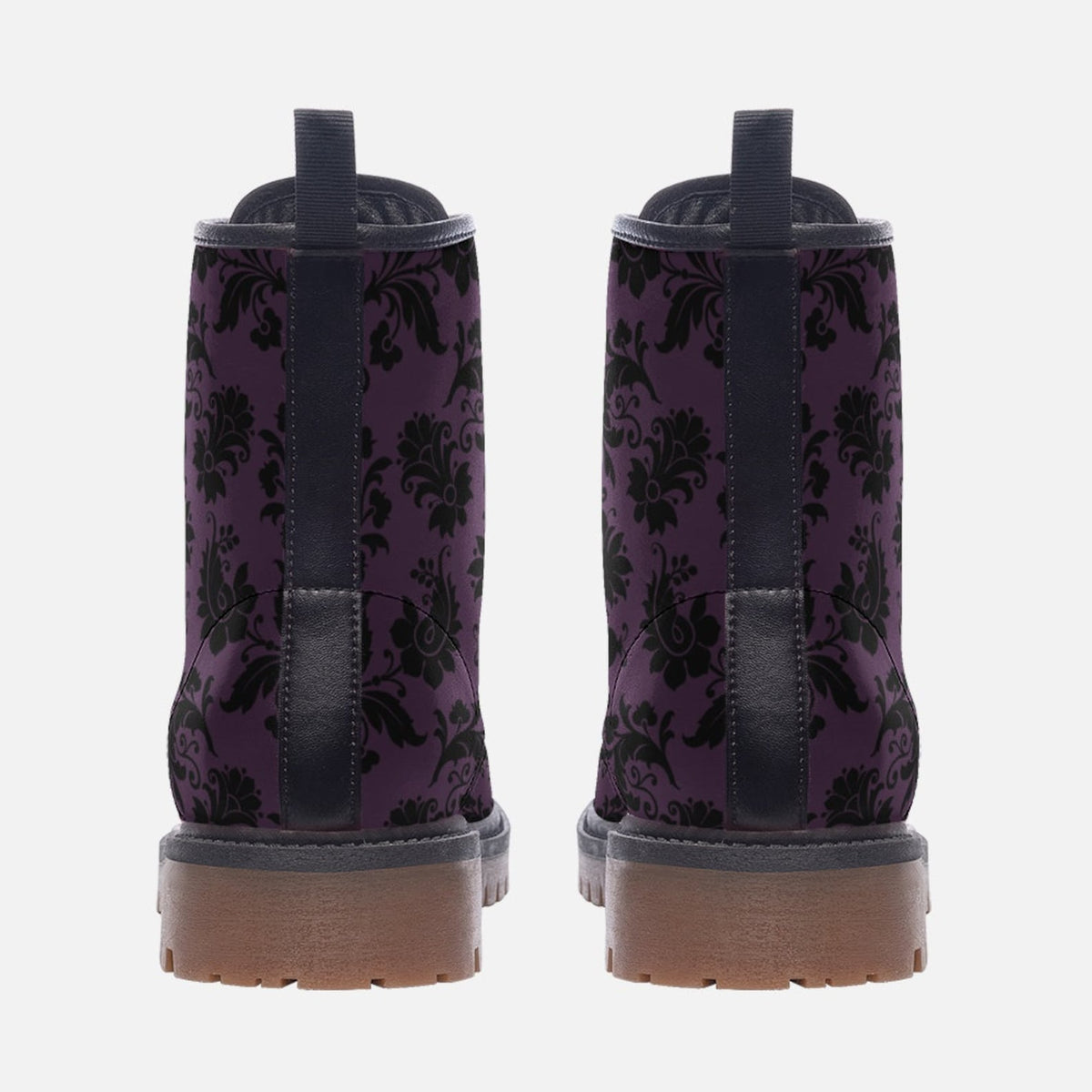 Hippie Art Zone - Gothic Purple &amp; Black Brocade Vegan Combat Boots.