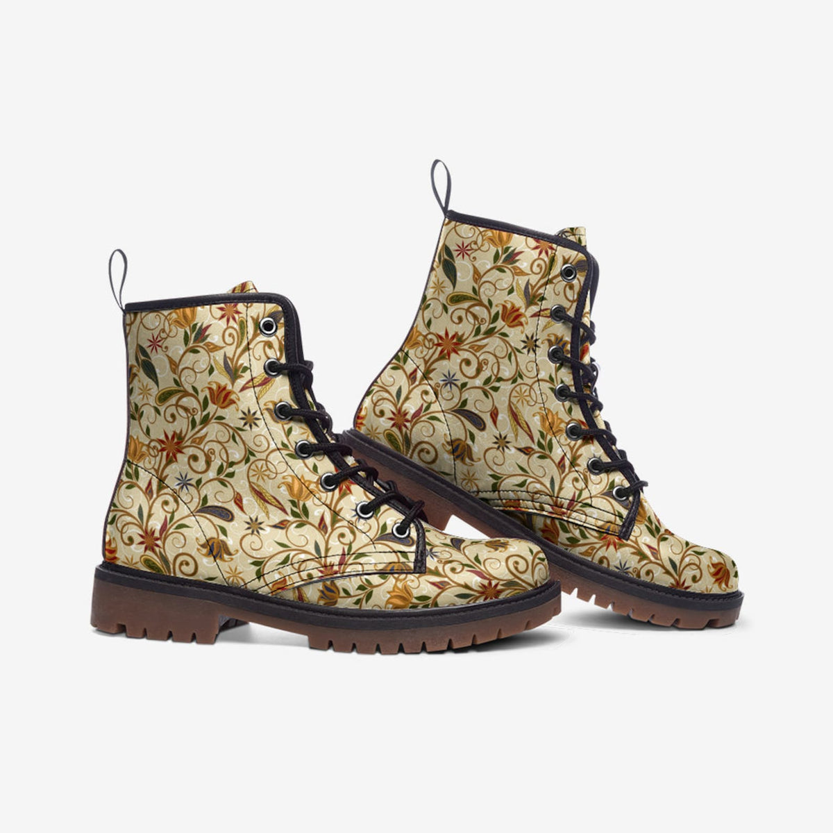 Hippie Art Zone - Flowers Witch Lace Up Boots.