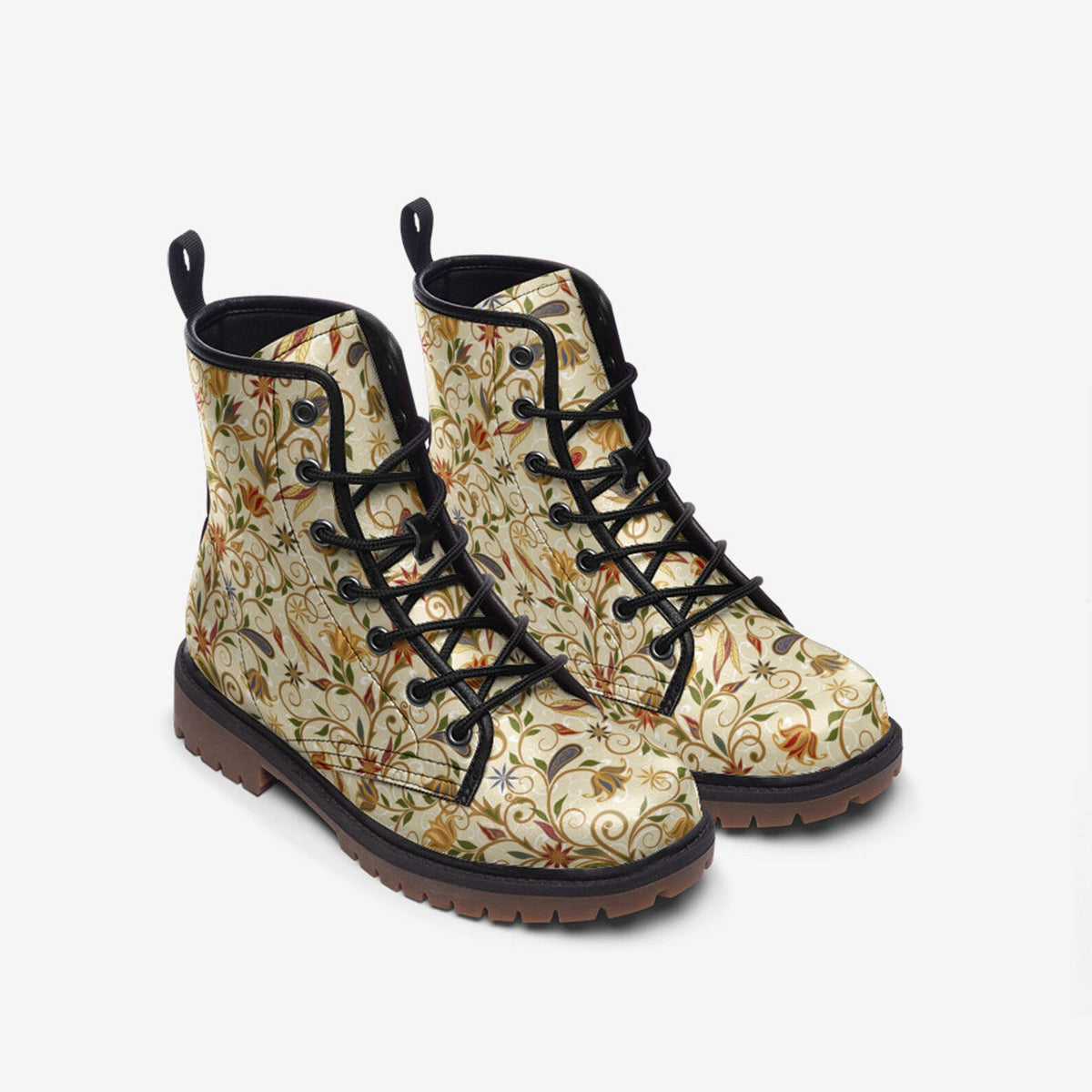 Hippie Art Zone - Flowers Witch Lace Up Boots.