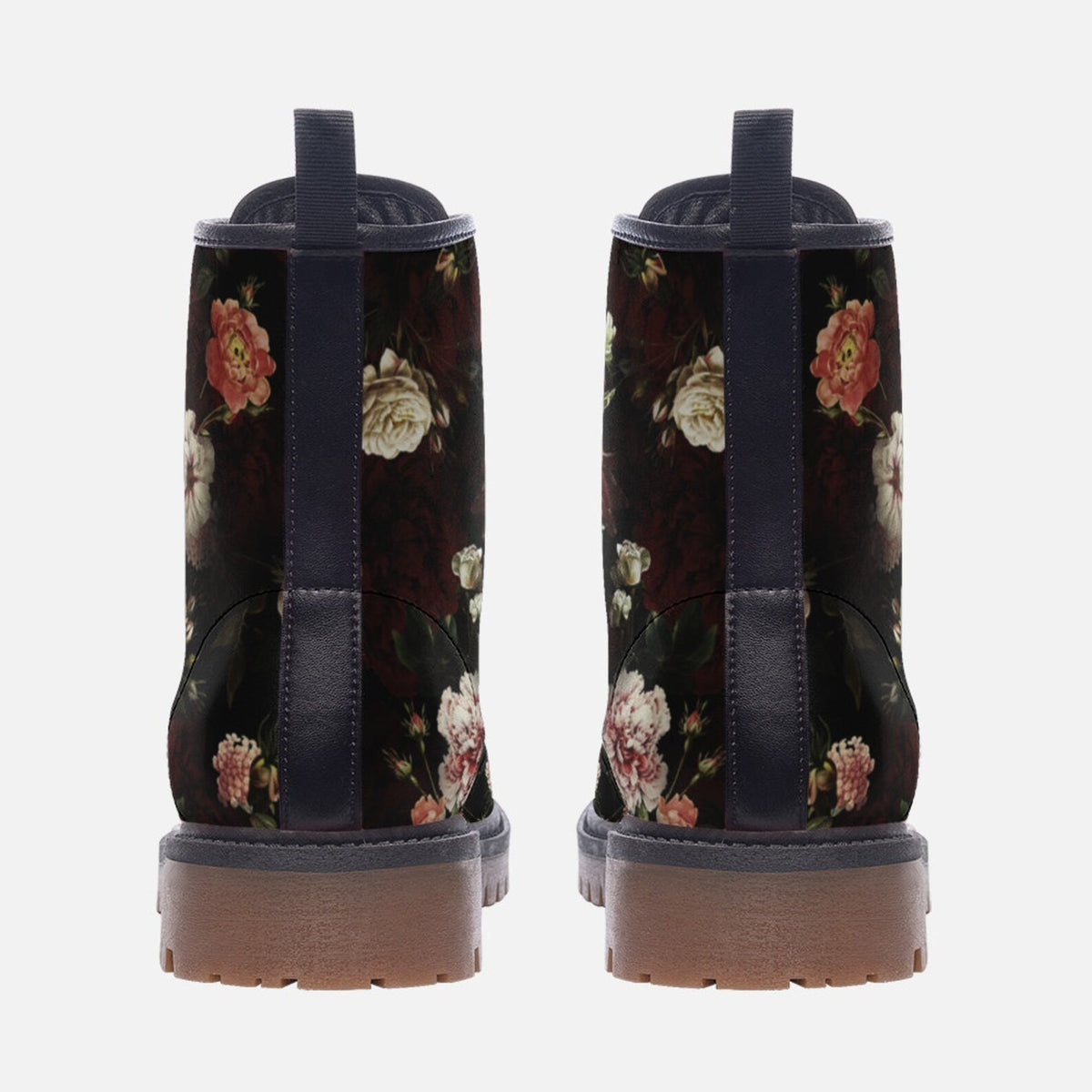 Hippie Art Zone - Dark Floral Vegan Leather Combat Boots