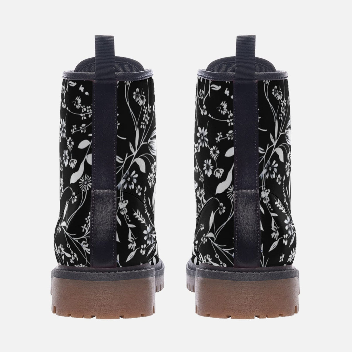 Hippie Art Zone - Black &amp; White Floral Vegan Combat Boots.