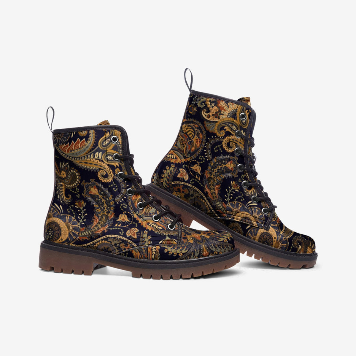 Hippie Art Zone - Dark Blue Floral Vegan Boots.