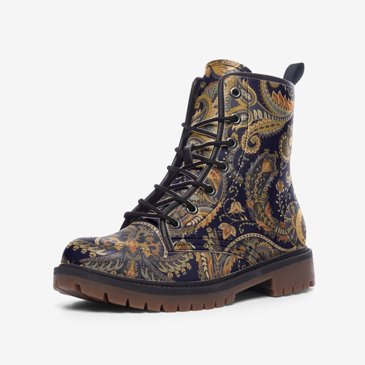 Hippie Art Zone - Dark Blue Floral Vegan Boots.