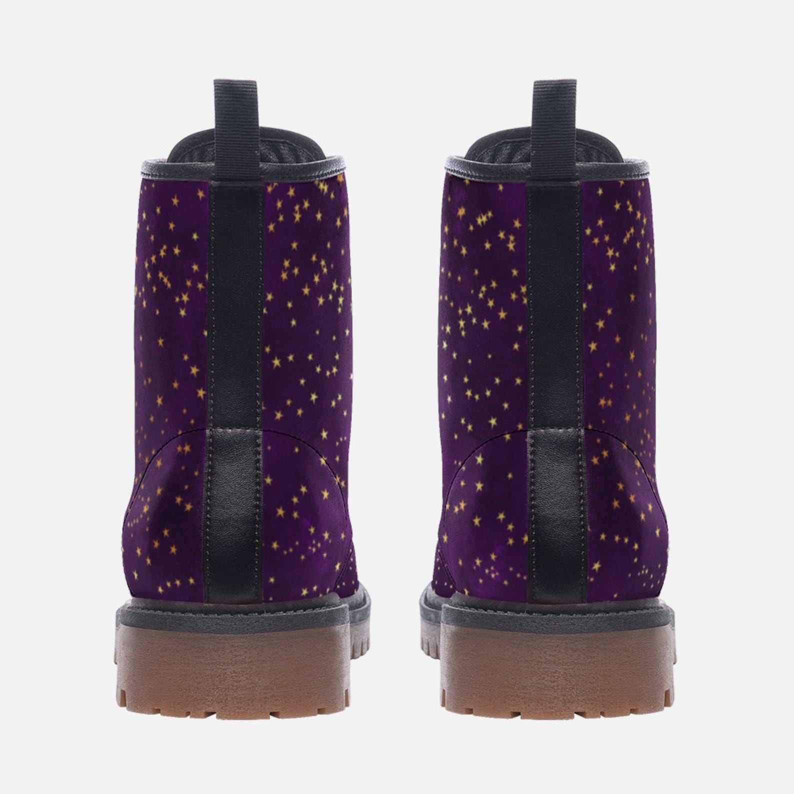 Hippie Art Zone - Purple & Gold Stars Vegan Combat Boots.