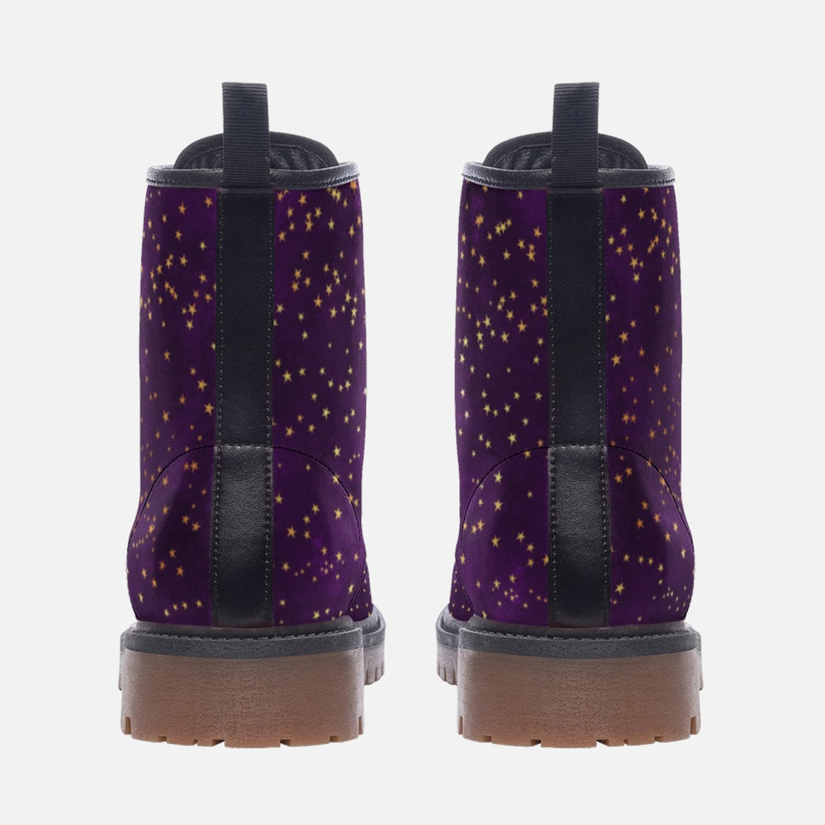 Hippie Art Zone - Purple &amp; Gold Stars Vegan Combat Boots.