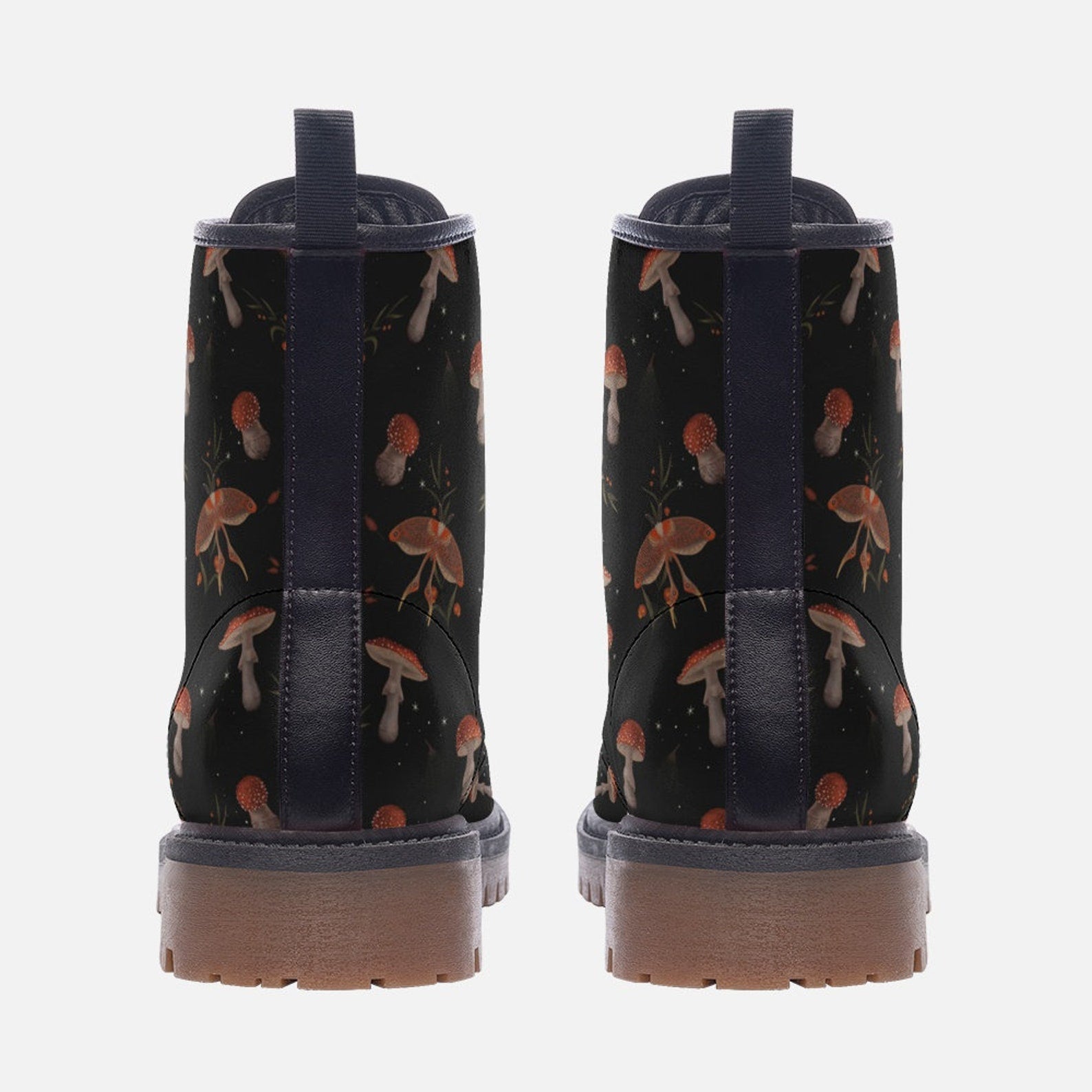 Hippie Art Zone - Celestial Mushrooms Moths Combat Boots.