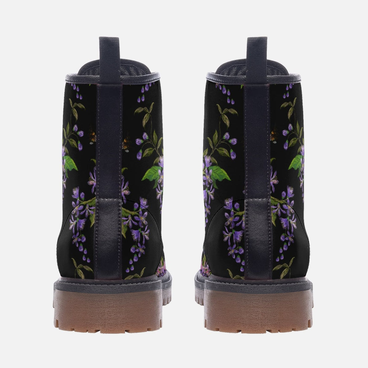 Hippie Art Zone - Dark Floral Vegan Leather Combat Boots.