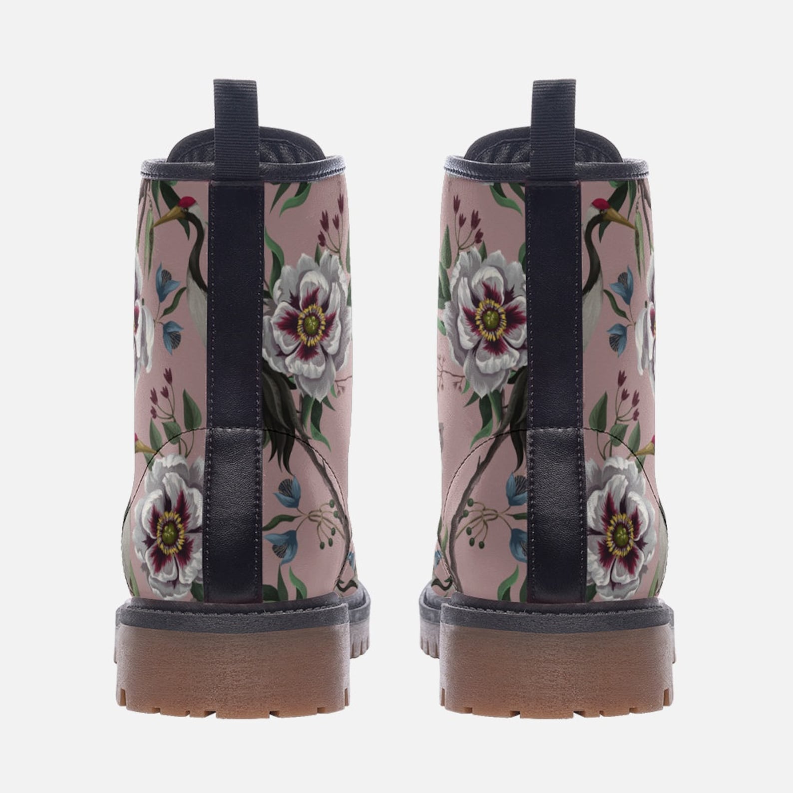 Hippie Art Zone - Pink & White Floral Vegan Combat Boots.
