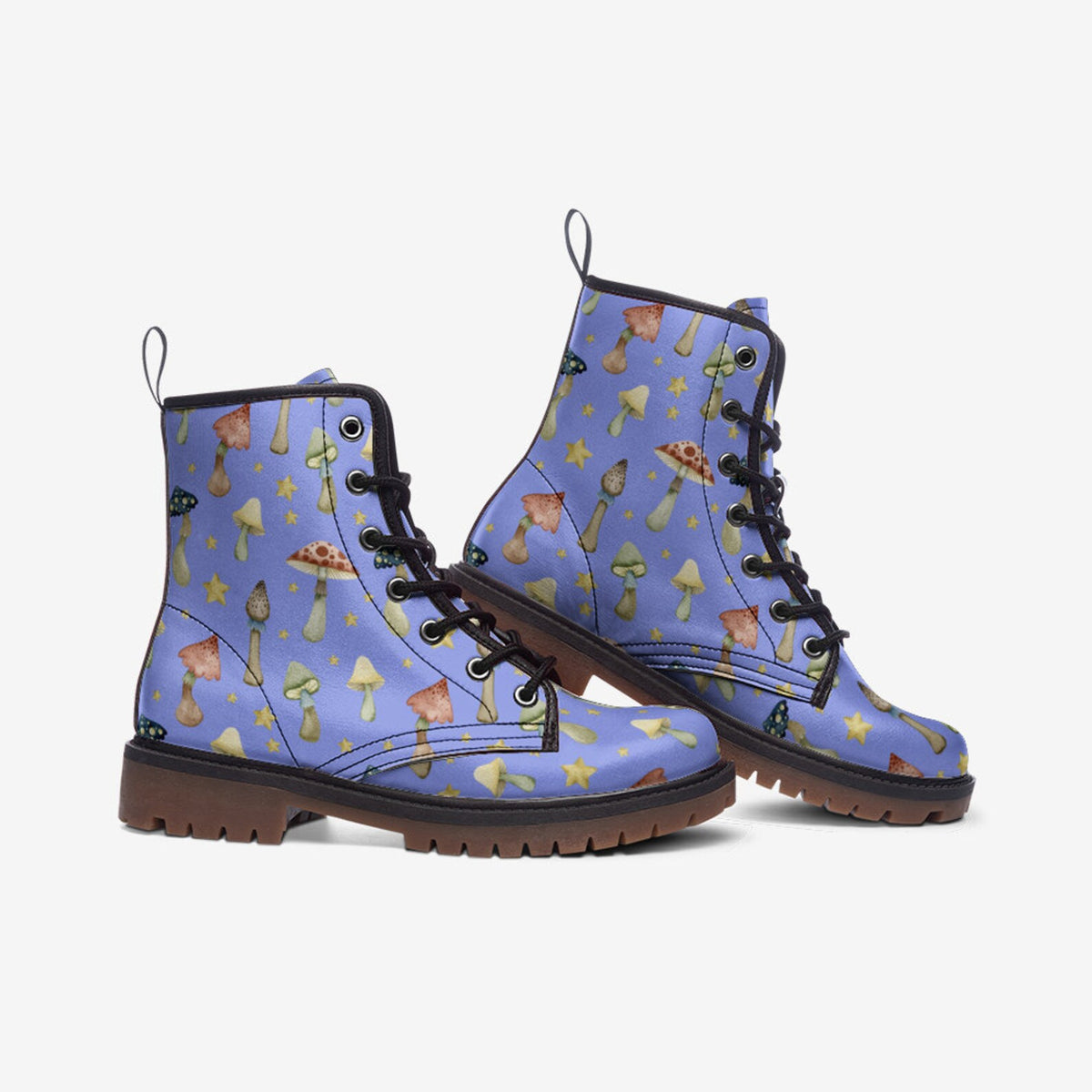 Hippie Art Zone - Woodland Mushrooms Vegan Combat Boots.