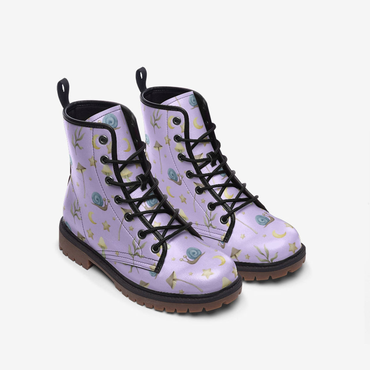 Hippie Art Zone - Pastel Violet Mushrooms Snails Stars Boots.