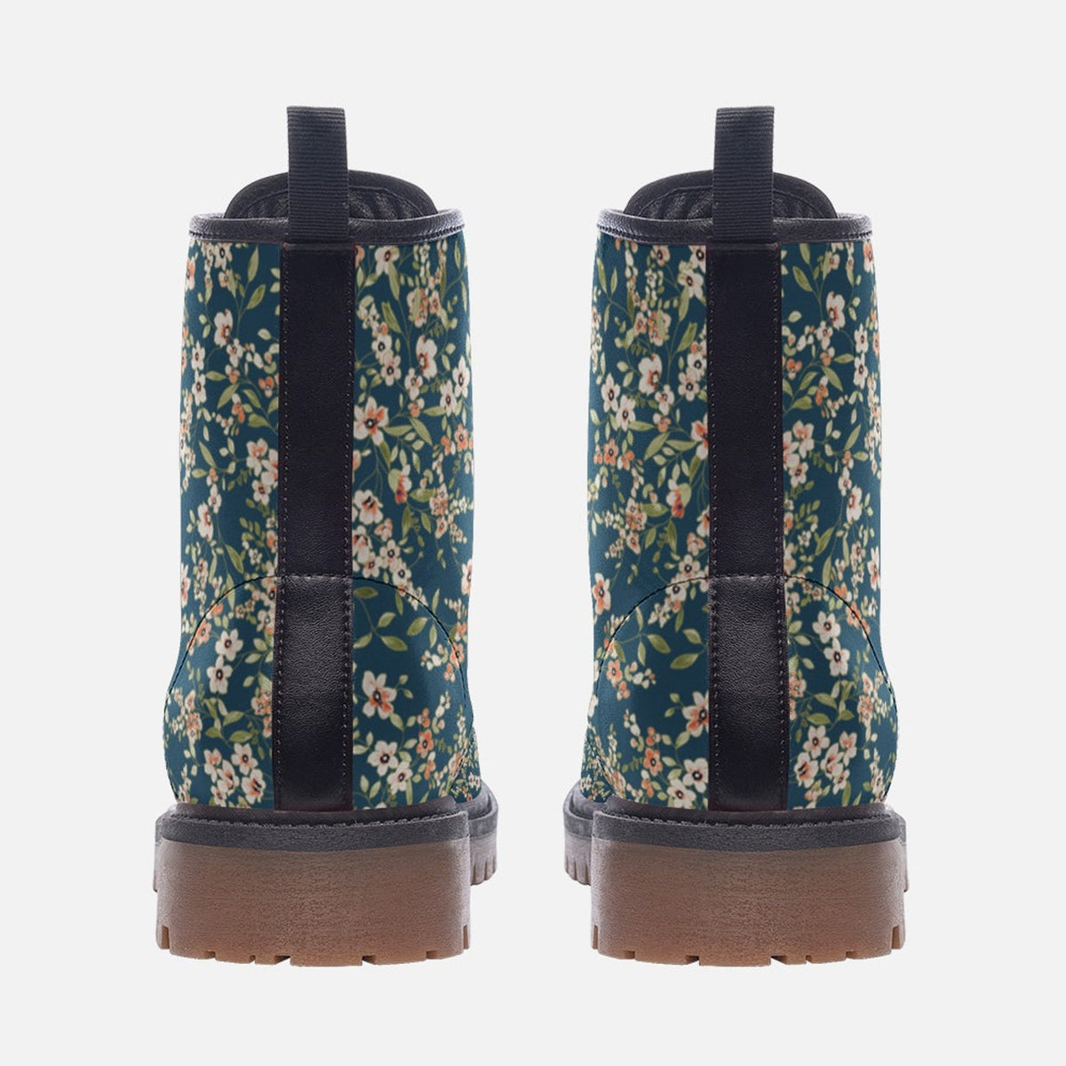 Hippie Art Zone - Blue &amp; White Floral Vegan Combat Boots.