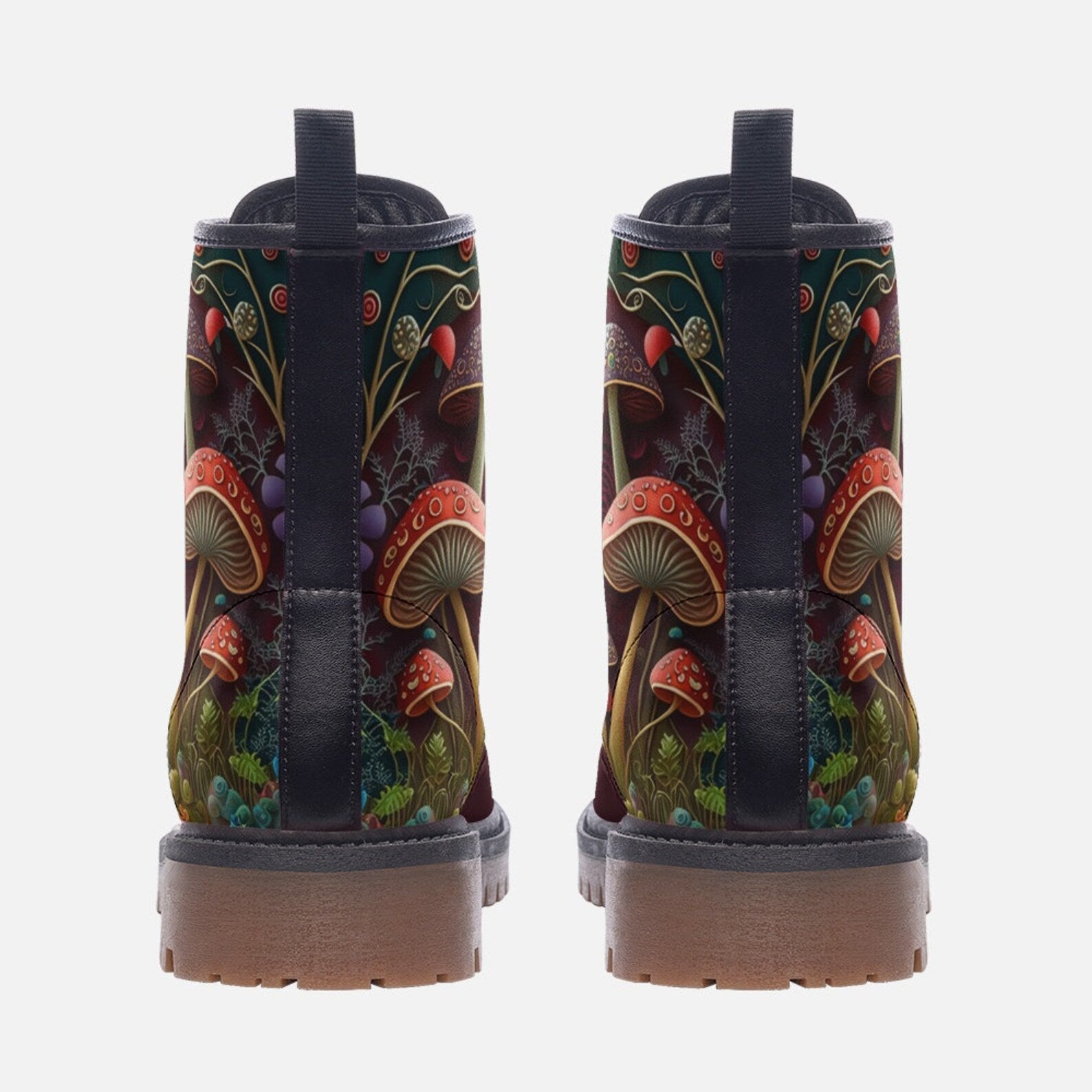 Hippie Art Zone - Fairy Mushrooms Vegan Leather Combat Boots.