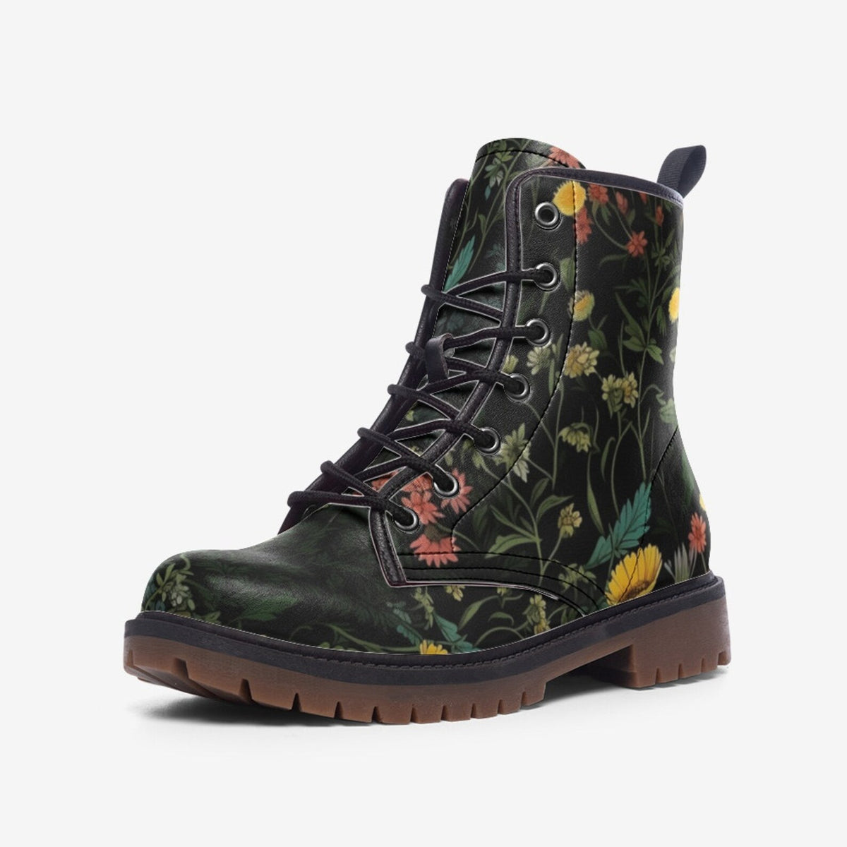 Hippie Art Zone - Dark Floral Daisy Chunky Boots.