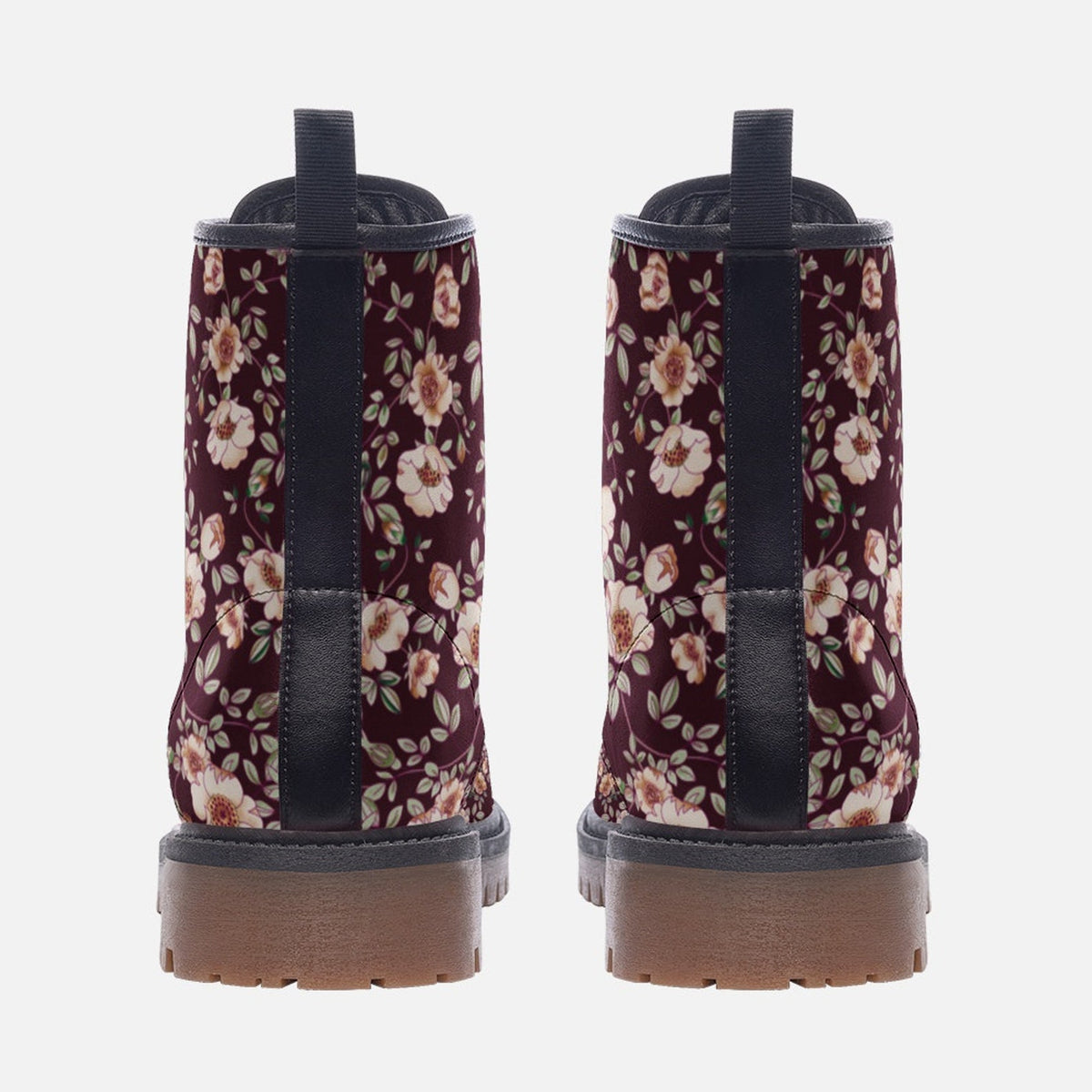 Hippie Art Zone - Deep Red &amp; White Floral Vegan Boots.