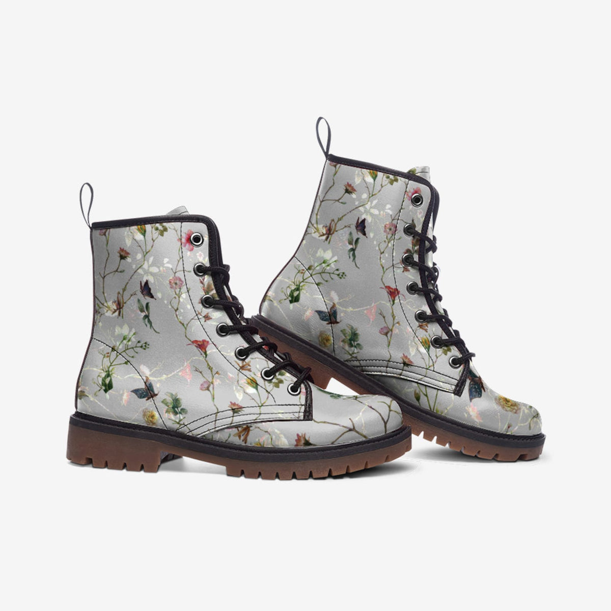 Hippie Art Zone - Wildflowers Butterflies Lace Up Boots.