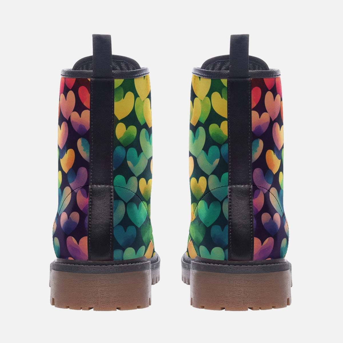 Hippie Art Zone - Rainbow Watercolor Hearts, Fantasy Faux Leather Boots.