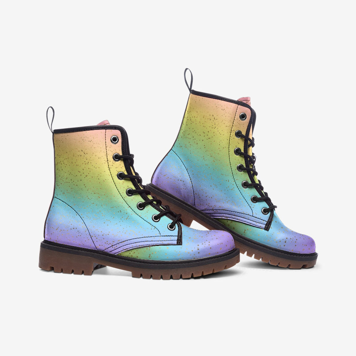 Hippie Art Zone - Pastel Rainbow Stripes Vegan Leather Combat Boots.