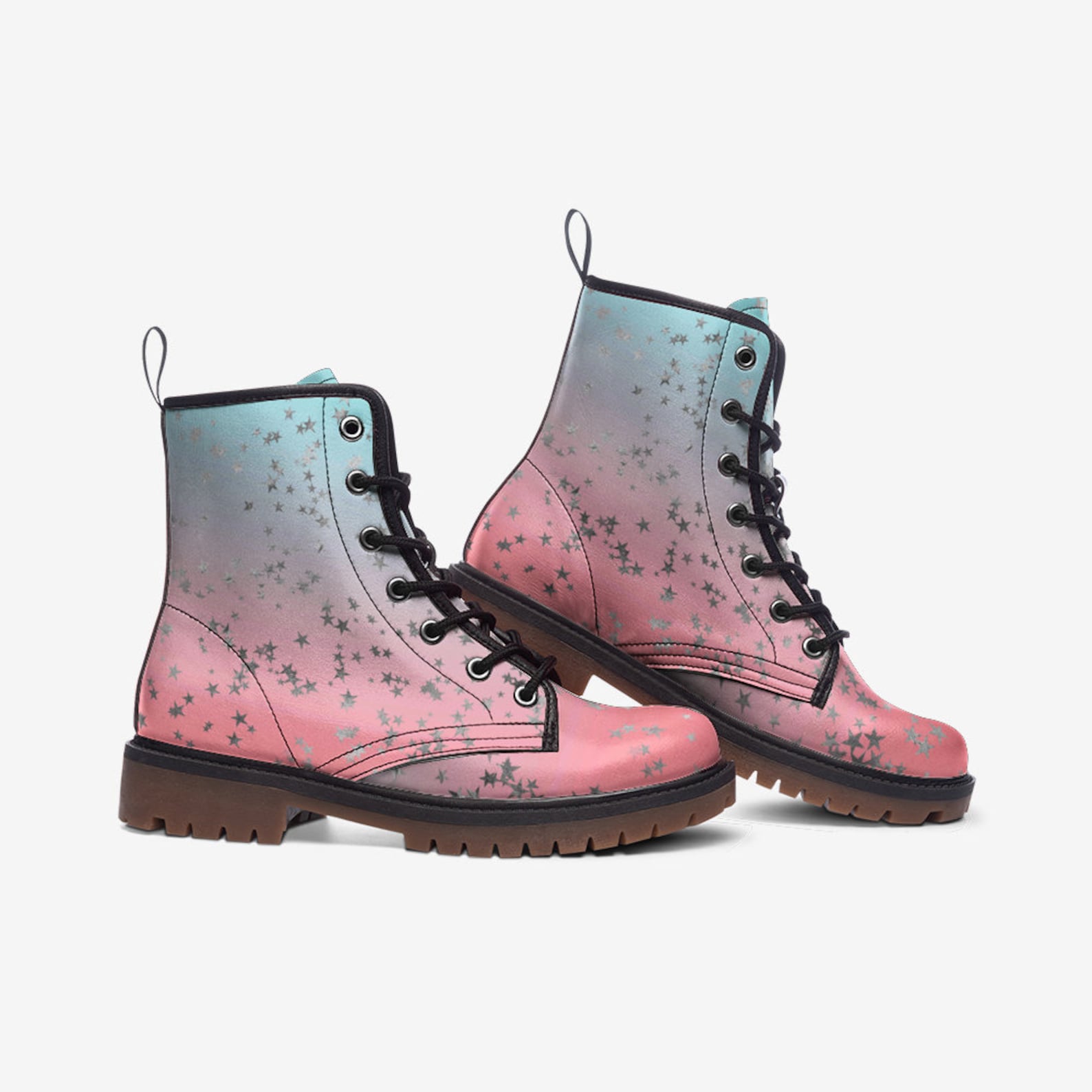Hippie Art Zone - Pastel Pink & Blue Silver Stars Boots.