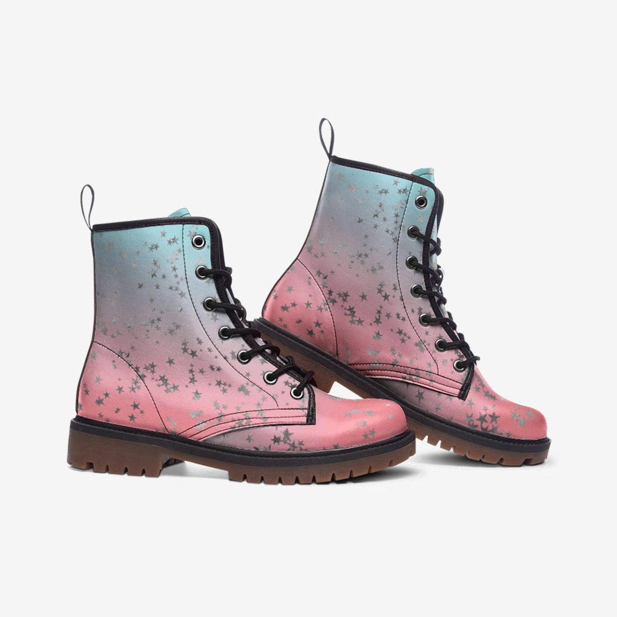 Hippie Art Zone - Pastel Pink &amp; Blue Silver Stars Boots.