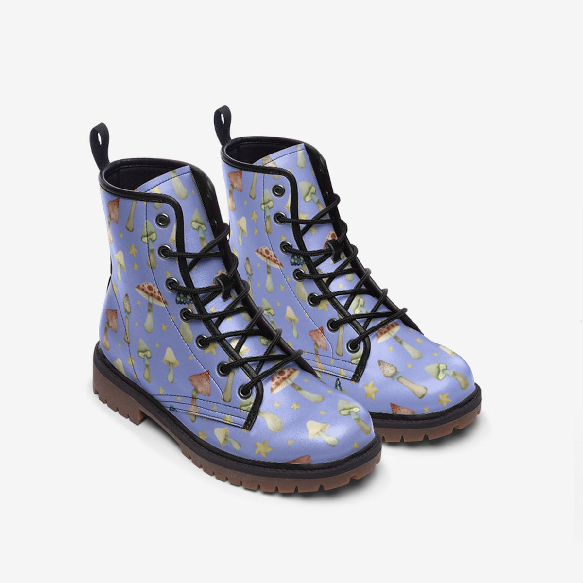 Hippie Art Zone - Woodland Mushrooms Vegan Combat Boots.