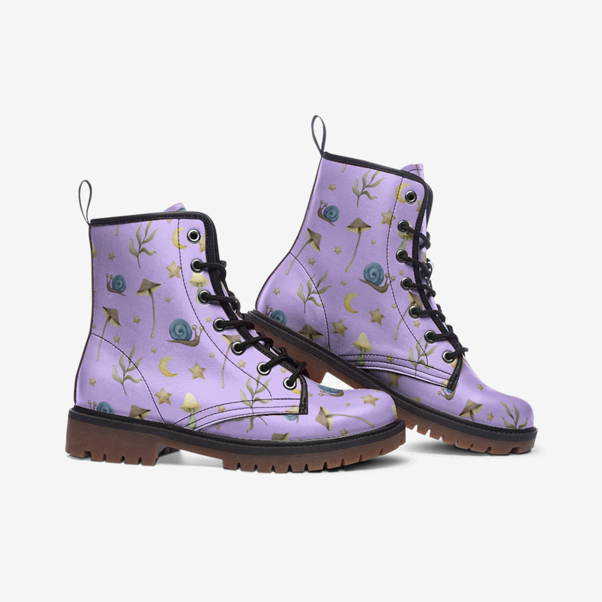 Hippie Art Zone - Pastel Violet Mushrooms Snails Stars Boots.