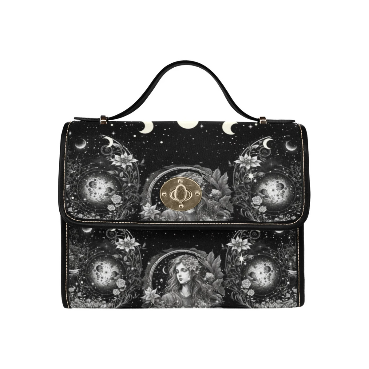 Mystical Moon Phase Witchy Satchel Handbag For Boho Hippie