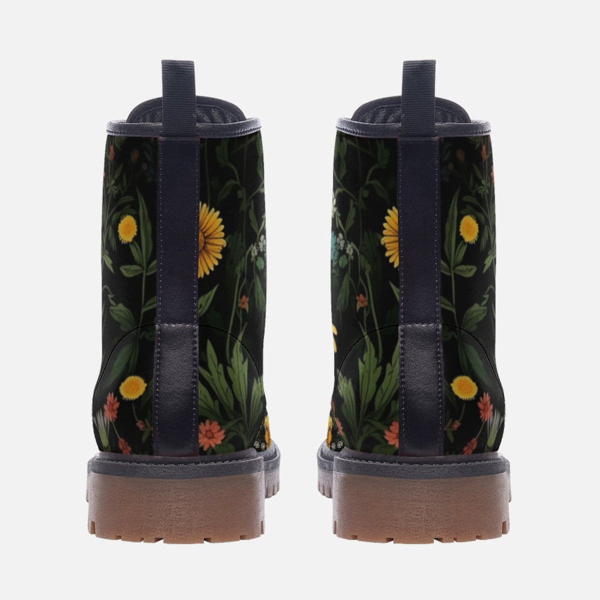 Hippie Art Zone - Dark Floral Daisy Chunky Boots.