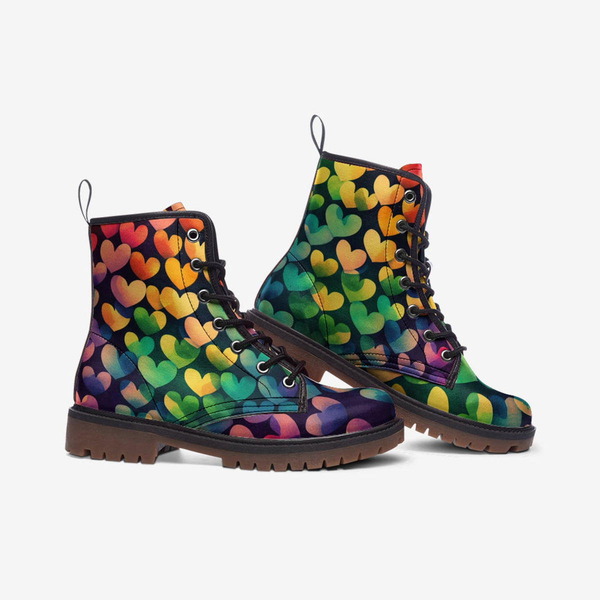 Hippie Art Zone - Rainbow Watercolor Hearts, Fantasy Faux Leather Boots.