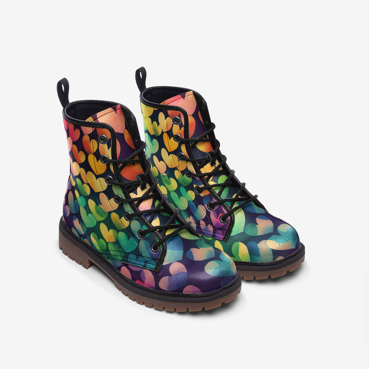 Hippie Art Zone - Rainbow Watercolor Hearts, Fantasy Faux Leather Boots.