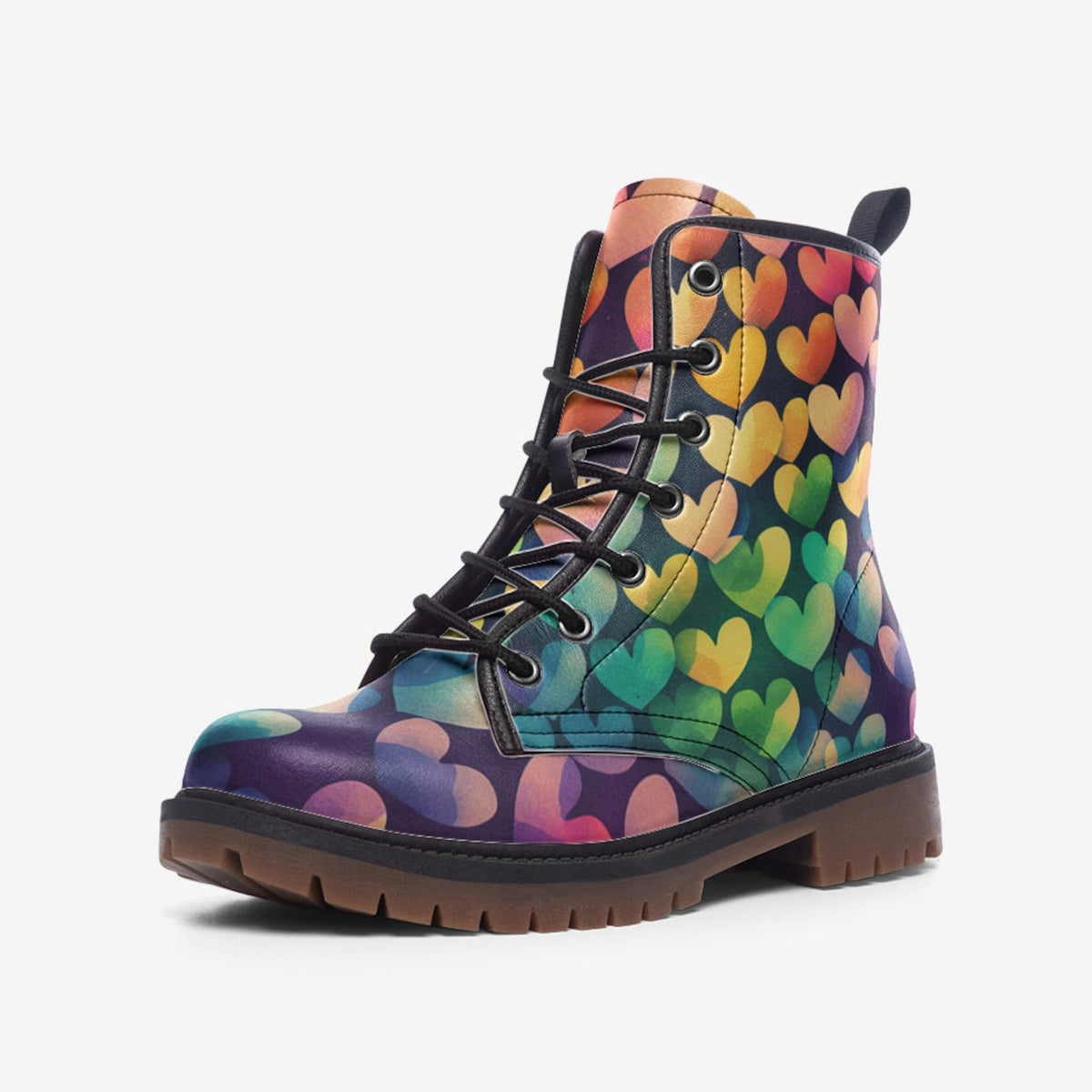 Hippie Art Zone - Rainbow Watercolor Hearts, Fantasy Faux Leather Boots.