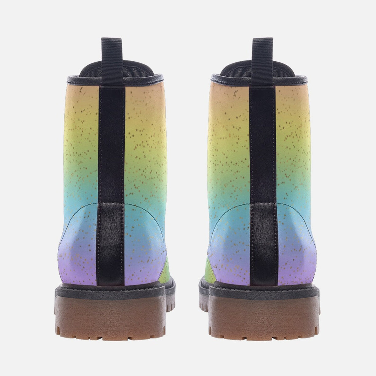 Hippie Art Zone - Pastel Rainbow Stripes Vegan Leather Combat Boots.