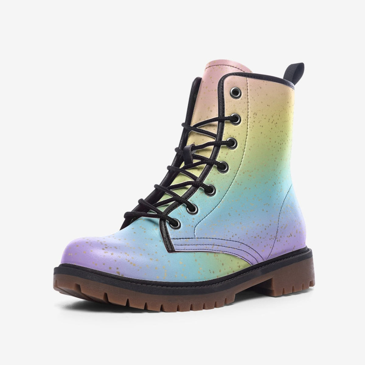 Hippie Art Zone - Pastel Rainbow Stripes Vegan Leather Combat Boots.