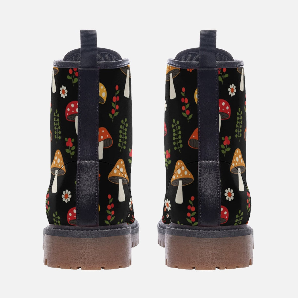 Hippie Art Zone - Woodland Mushrooms Vegan Combat Boots.