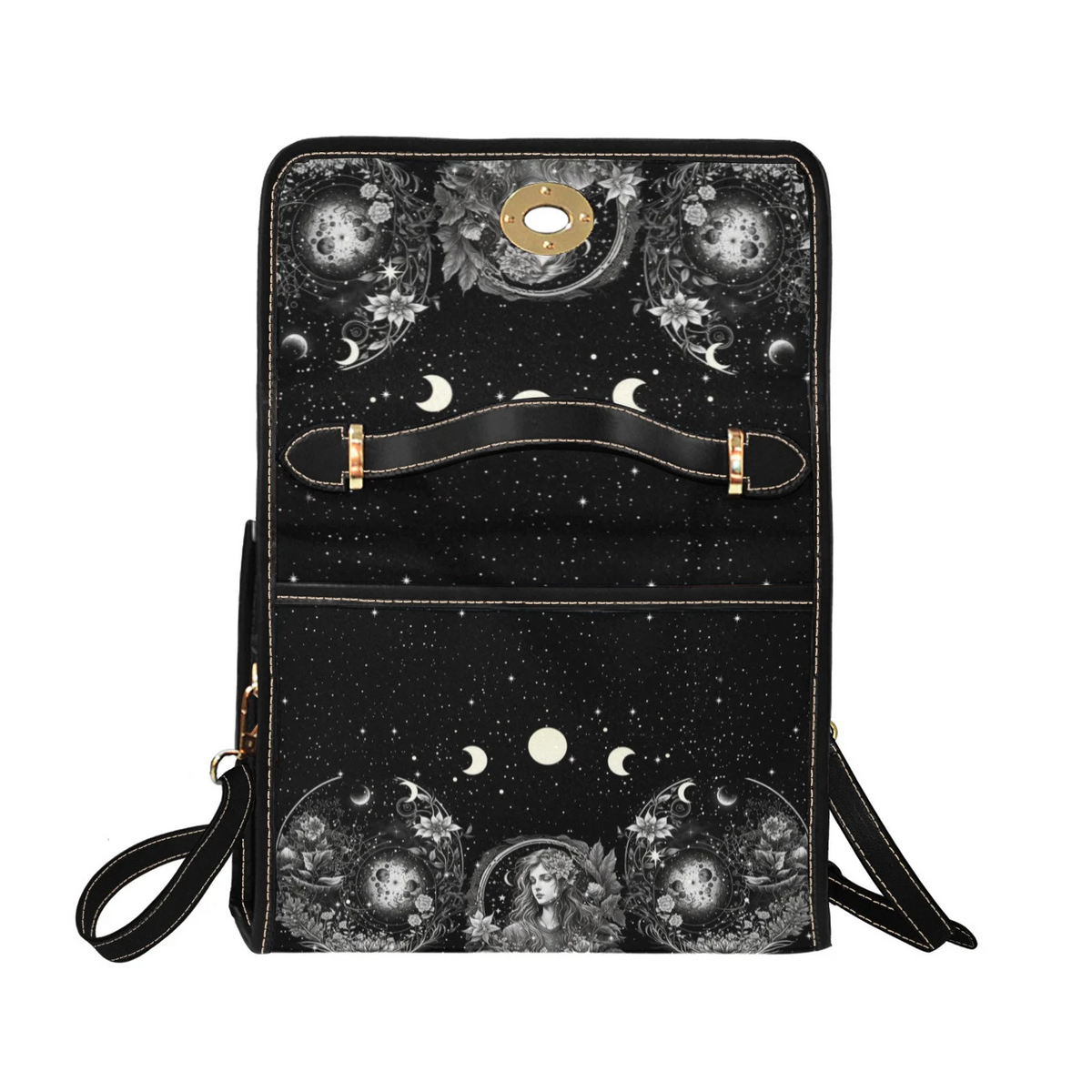 Mystical Moon Phase Witchy Satchel Handbag For Boho Hippie