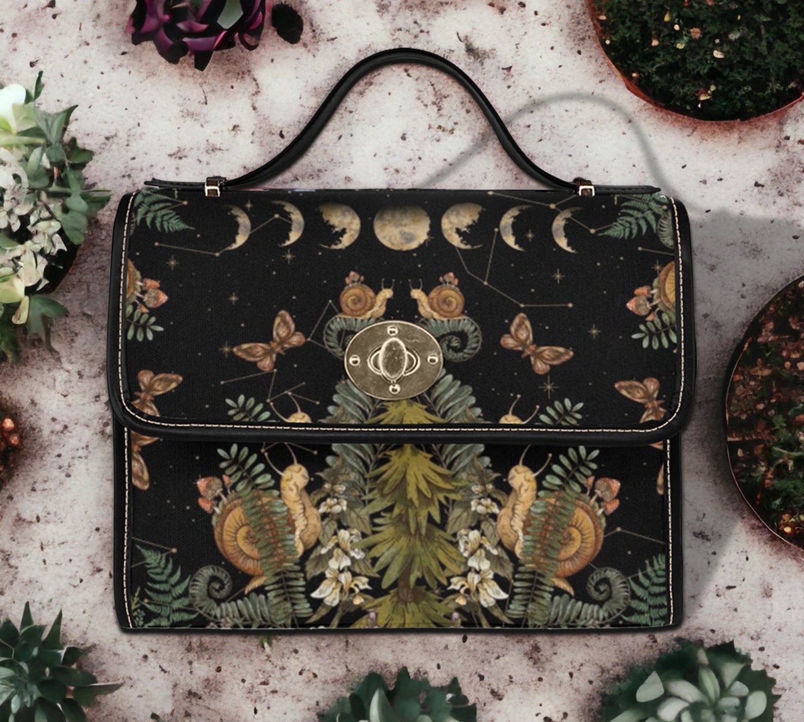 Green Crossboay Moon Witchy Satchel Handbag For Boho Hippie