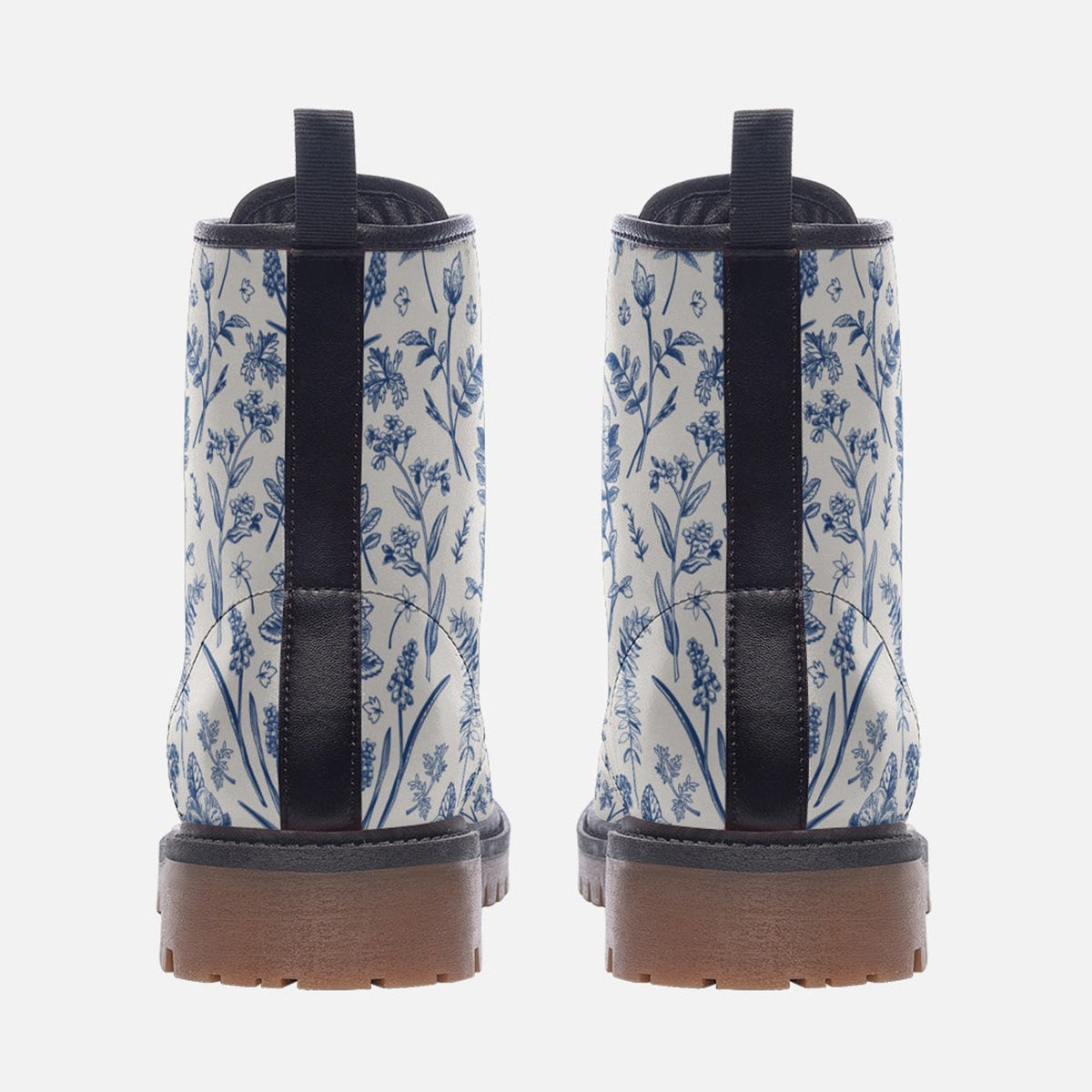 Hippie Art Zone - Blue Wildflowers Print Lace Up Boots.