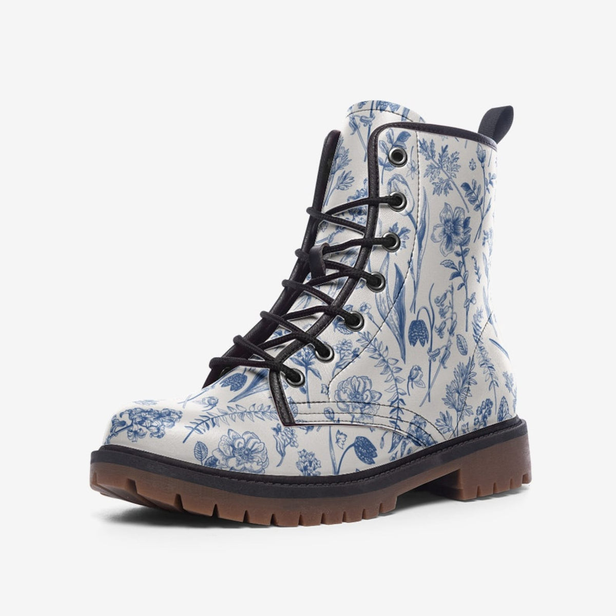 Hippie Art Zone - Blue Wildflowers Print Lace Up Boots.