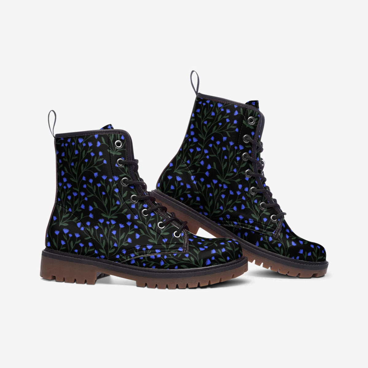 Hippie Art Zone - Blue Disty Floral Lace Up Boots.