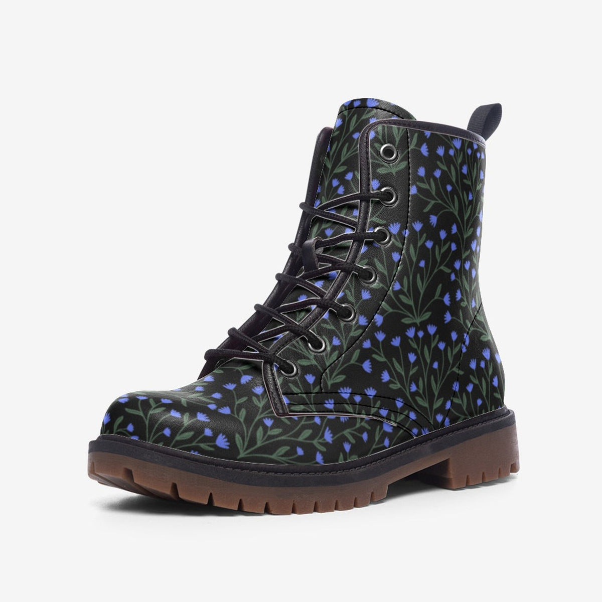 Hippie Art Zone - Blue Disty Floral Lace Up Boots.