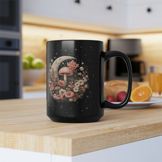 hippieartzone Mug - Boho Botanical Mushroom Floral Moon Coffee Mug.