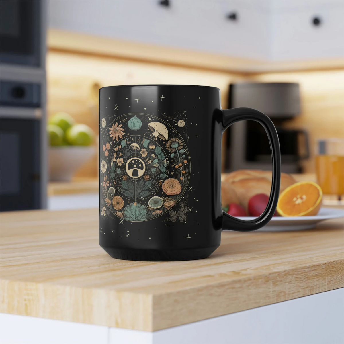 hippieartzone Mug - Boho Botanical Mushroom Floral Moon Coffee Mug.