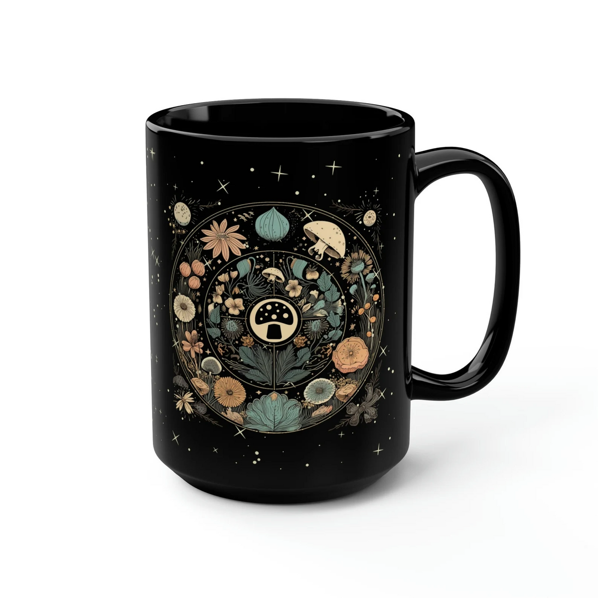 hippieartzone Mug - Boho Botanical Mushroom Floral Moon Coffee Mug.