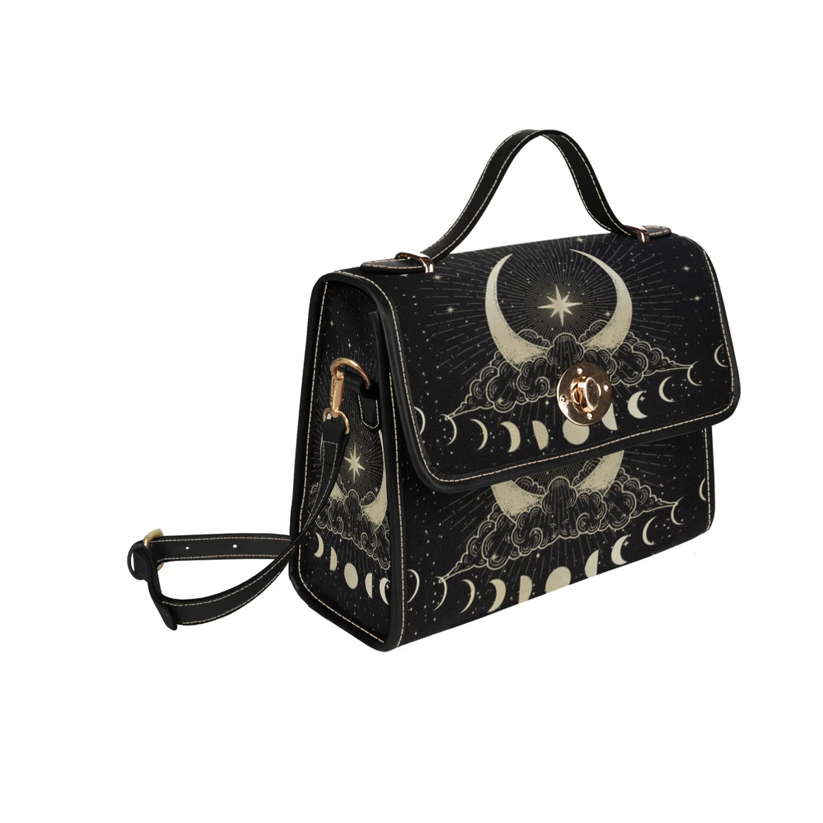 Wicca Lunar Cycle Parallel Universal Witchy Satchel Handbag For Boho Hippie